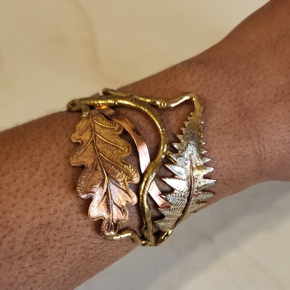 Nature-Inspired Gold and Silver Metal Leaf Bracelet